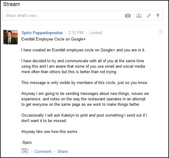 Google Plus employee communications